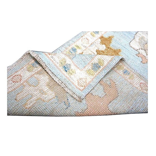 21st Century Turkish Oushak Wool 2x10 Light Blue, Yellow & Ivory Handmade Runner Rug #1144116 For Sale - Image 11 of 11