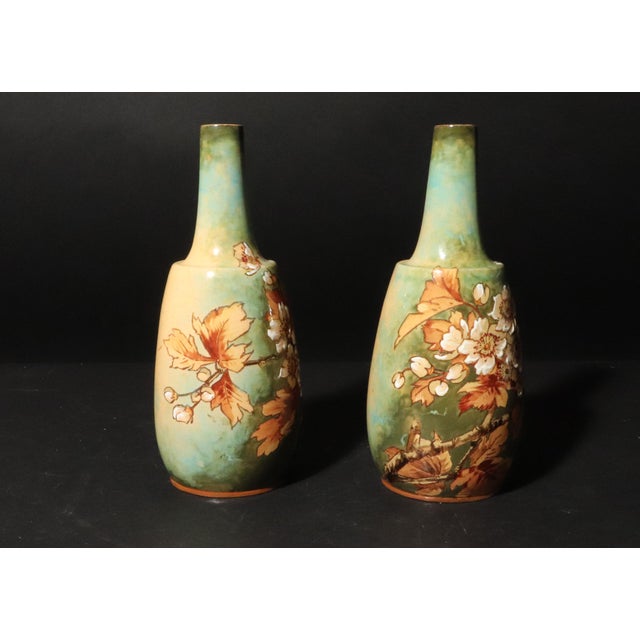 Victorian English Pottery Vases Decorated With Flowers and Leaves, Doulton For Sale - Image 3 of 6