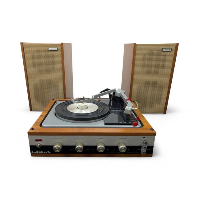 Metal Vintage Lesa Milano HF 800/Cn Turntable with Speakers, 1970s, Set of 3 For Sale - Image 7 of 7