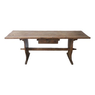 Large Antique Pine Trestle Dining Table with Drawer, 1780 For Sale