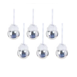 Luster Glass Ball Ornaments with Feather Design- Set of 6, 3.25"