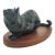 Cat Sculpture Bronze on Wood Base Feline Statue Signed and Numbered Vintage Gift For Sale