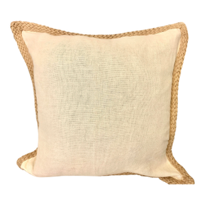 Pottery Barn 2012 Decorative Pillow 100% Linen Fabric Braided Jute Trim Ivory 20” X 20”