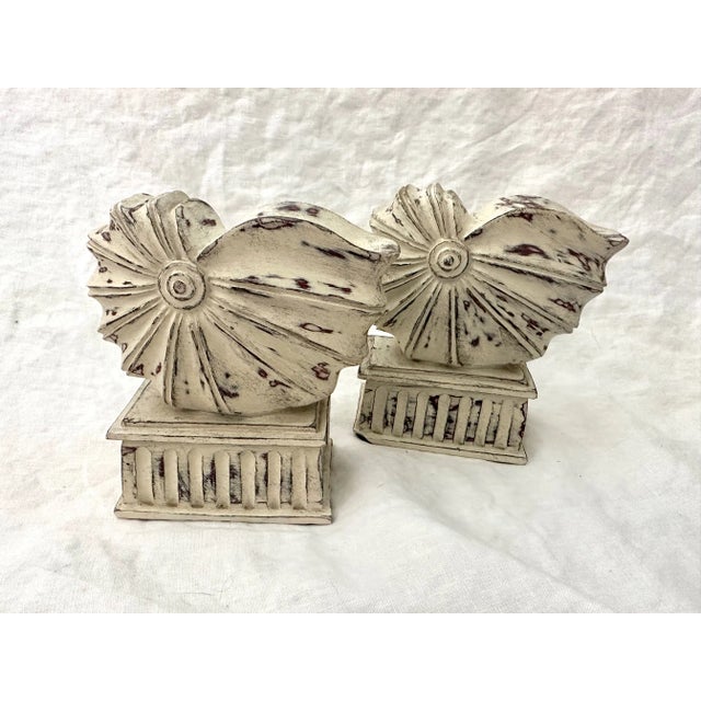 Beige Vintage Distressed Nautilus Shell Bookends-A Pair For Sale - Image 8 of 8