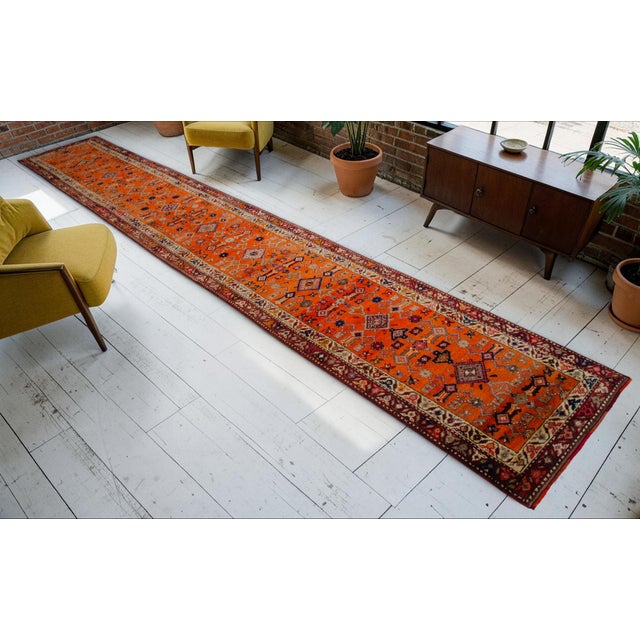 Mid-Century Modern Hand-Knotted Turkish Runner Rug Extra Long Hallway Decor Stair Runner - 2′9″ × 17′7″ For Sale - Image 3 of 17