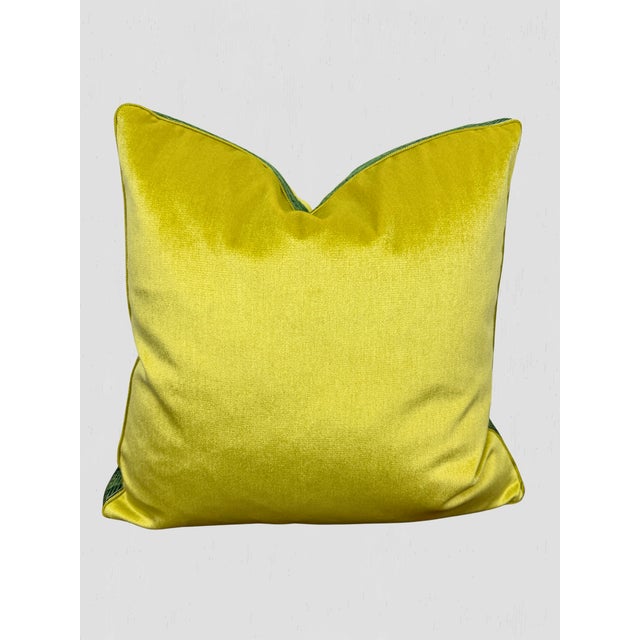 Chartreuse Velvet Box Pillow Pair Cord Green Tape For Sale - Image 4 of 10