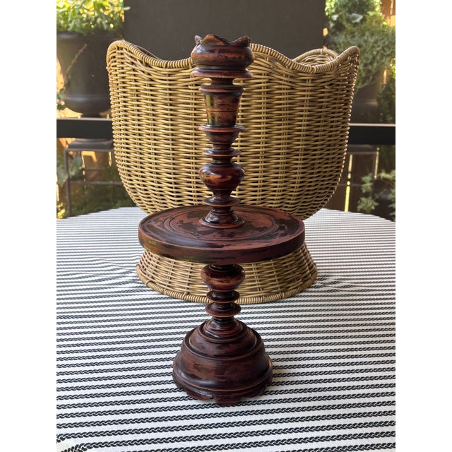 Antique Dutch Colonial Treen Turned Wood Candleholder For Sale - Image 4 of 16