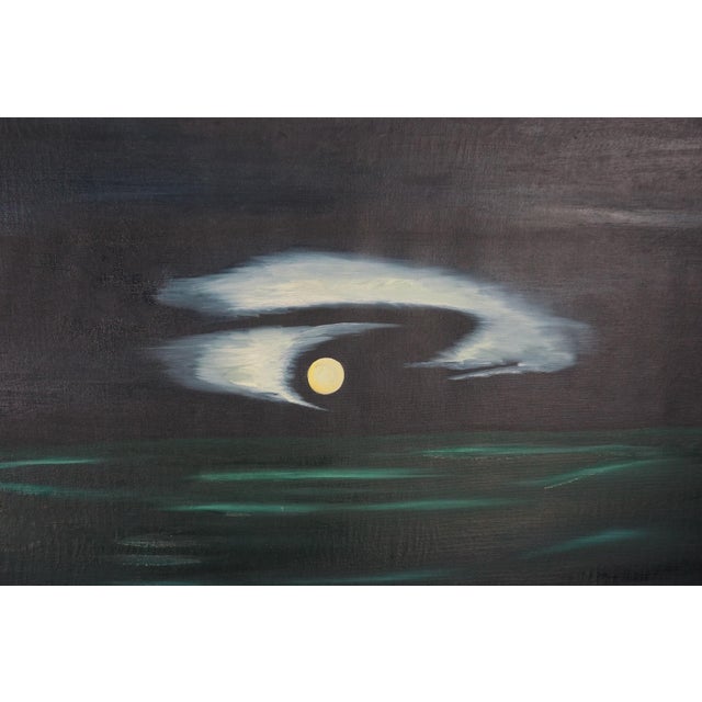 Surreal Full Moon Hawaii Cliff House Nocturnal Hawaiian 1940s Landscape by Marguerite Blasingame For Sale In Monterey, CA - Image 6 of 7