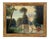 Late 19th century French School oil on board depicting a romanticized chateau landscape with figures, formal gardens, and...