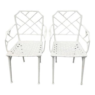 Pair of White Chinoiserie “Calcutta” Patio Chairs Attributed to Brown Jordan For Sale