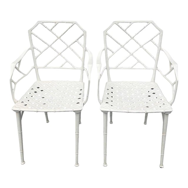 Pair of White Faux Bamboo “Calcutta” Chairs by Brown Jordan For Sale