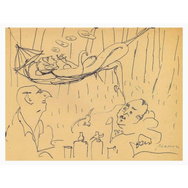 Siesta is a pen Drawing realized by Mino Maccari (1924-1989) in the Mid-20th Century. Hand-signed on the lower. Good...