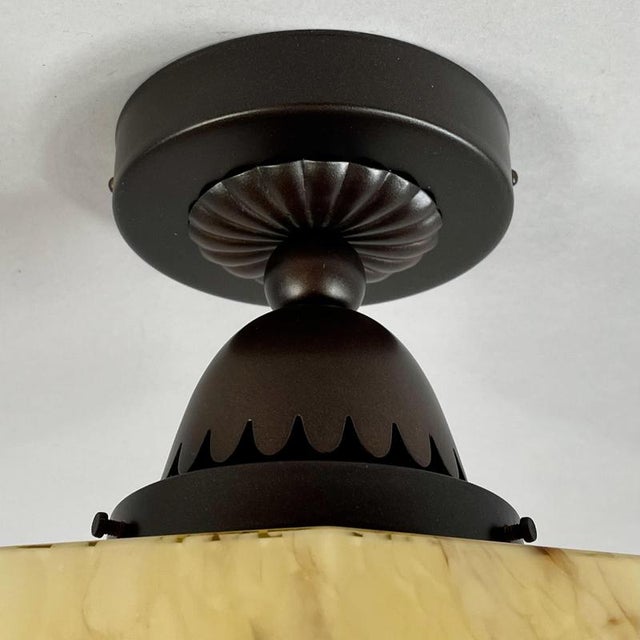 Art Deco Marbled Opaline Glass and Burnished Brass Flush Mount, Germany, 1920s For Sale - Image 11 of 18