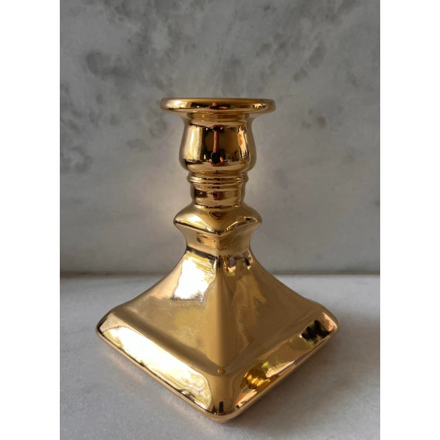 Ceramic Pair of Vintage English Porcelain Candle Holders With Gold Finish For Sale - Image 7 of 11