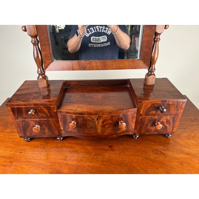 Antique Federal Period Drop Center Shaving Mirror C. Early 19th Century For Sale - Image 4 of 10