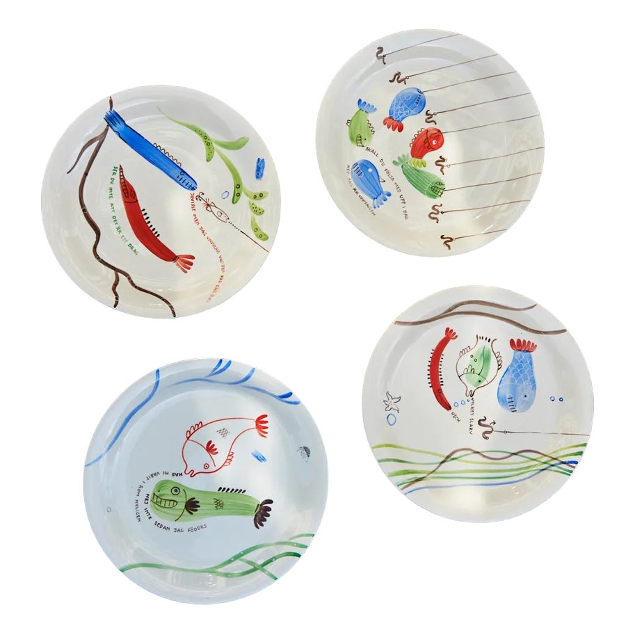 Earthenware Löja Plates by Stig Lindberg for Gustavsberg, 1950, Set of ...