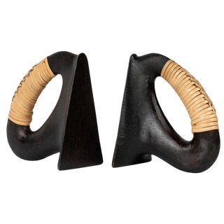 Carl Auböck Model 'Flatiron' Patinated Brass and Cane Bookends - A Pair For Sale