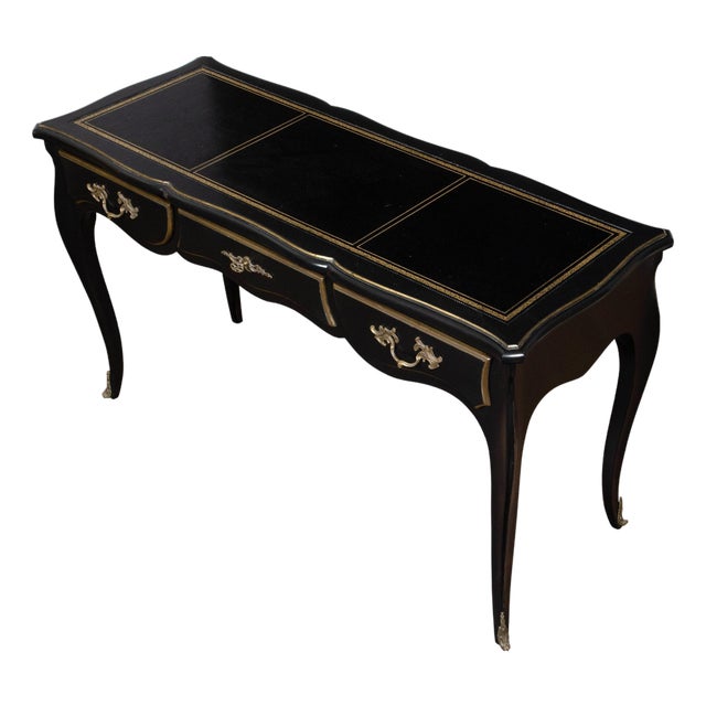 Mid 20th Century Louis XV Style Auffray and Co Black Desk with Leather Top and Bronze Mounts For Sale