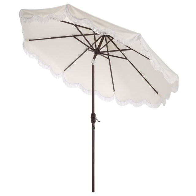 Metal Torsa 9 Ft Crank Umbrella, Ivory/Brown Pole For Sale - Image 7 of 9