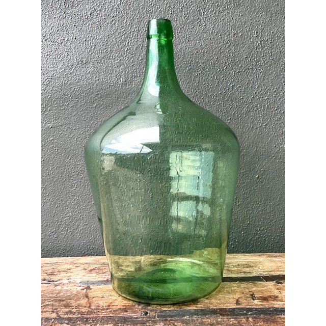 Glass Vintage Green Glass Demijohn Bottle For Sale - Image 7 of 14
