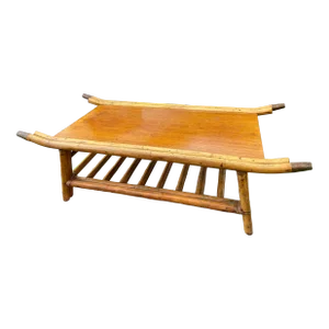 1970s Vintage Mid Century Modern Rattan Bamboo Coffee Table