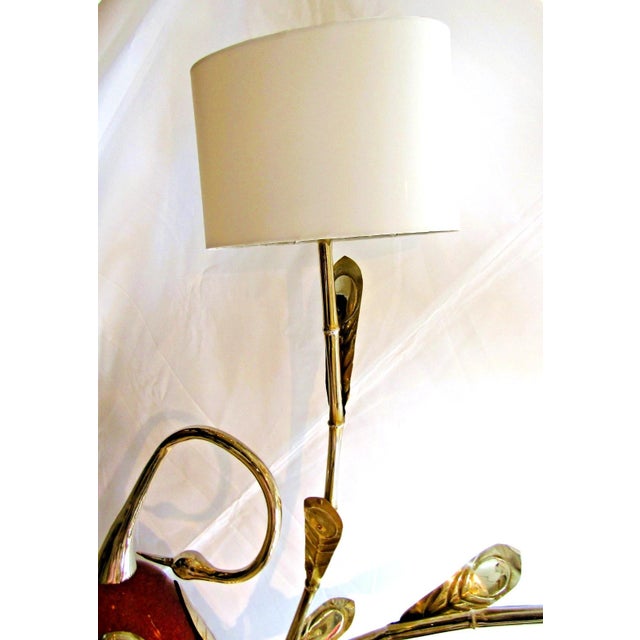 Rare Antonio Pavia Brass and Red Lacquered Wood Stork Floor Lamp Circa 1980s For Sale - Image 12 of 17