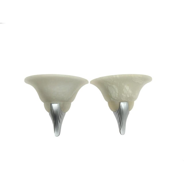 Art Deco Albaster Tulip Shaped Wall Lamps, 1970s, Set of 2 For Sale - Image 11 of 11
