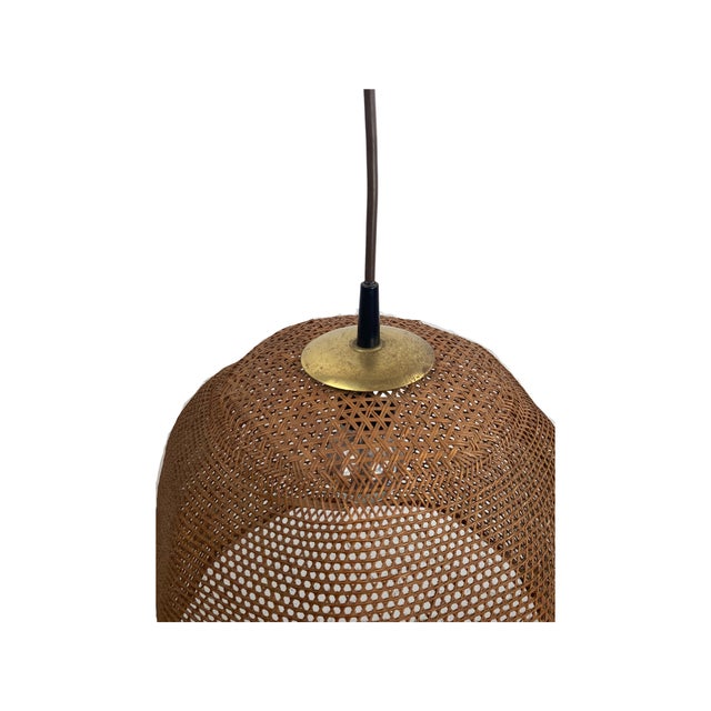 Rattan Wicker Webbing Beehive Pedant Hanging Lamp with Brass, Dutch, 1960s For Sale - Image 10 of 18
