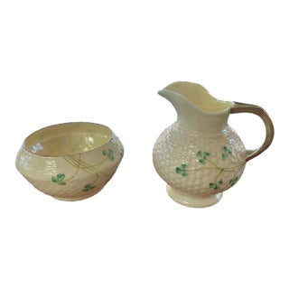 Genuine Irish Belleek Porcelain Creamer & Sugar For Sale