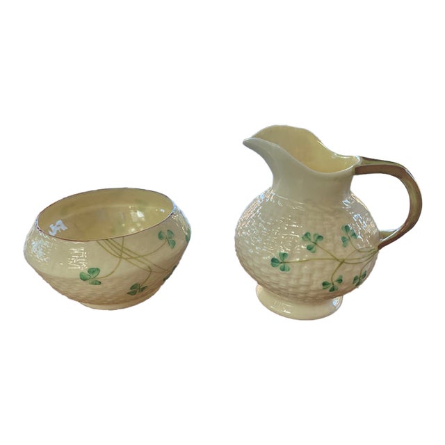 Genuine Irish Belleek Porcelain Creamer & Sugar For Sale
