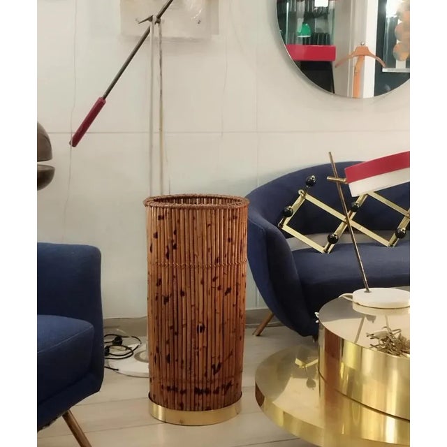 1970s Bamboo, Rattan and Brass Umbrella Stand, Italy, 1970s For Sale - Image 5 of 6