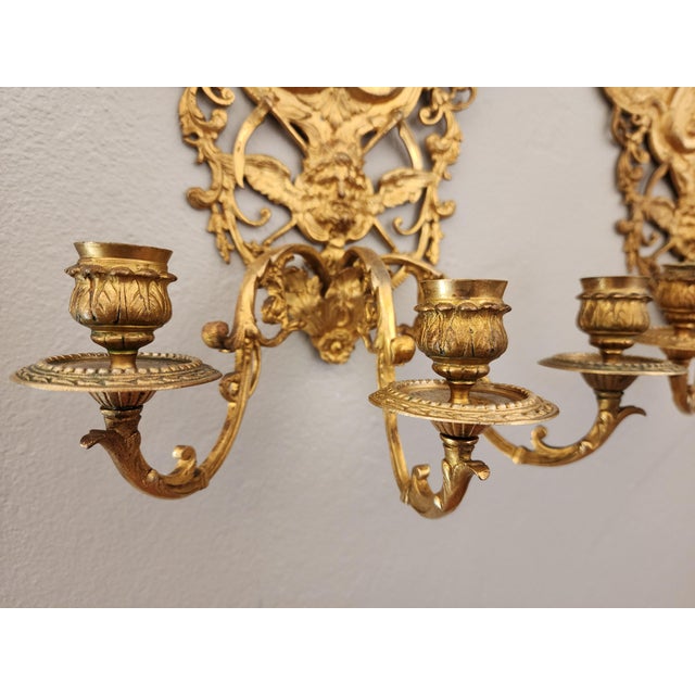 Antique 19th C Pair French Napoleon III Gilt Bronze Louis XVI Style Sconces For Sale - Image 12 of 16