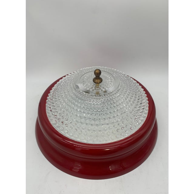 Red Ceiling Lamps in Glass and Metal, Italy, 1960s, Set of 2, in Very Good conditions. Designed 1960 to 1969 Up to 250V...