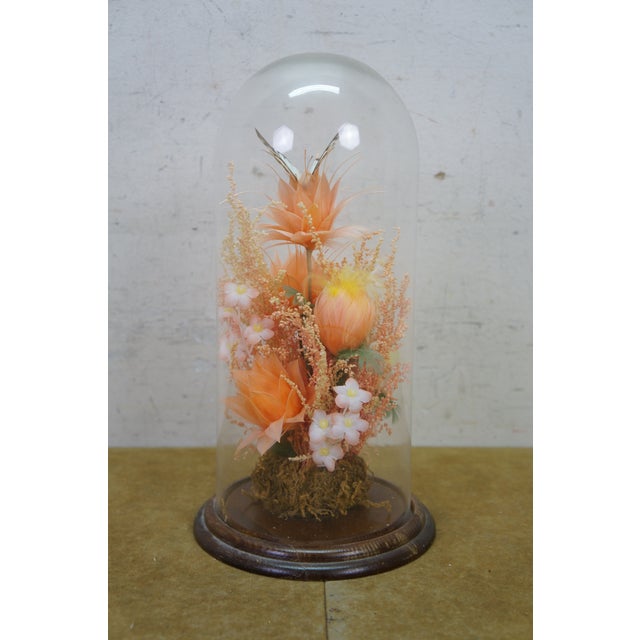 Late 20th Century Floral Butterfly Diorama Taxidermy Display Apothecary Cloche Dome 12" For Sale - Image 6 of 14
