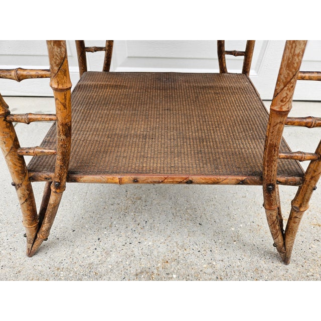 Brown Weathered Burnt Bamboo Reed Side Table Plant Stand For Sale - Image 8 of 14