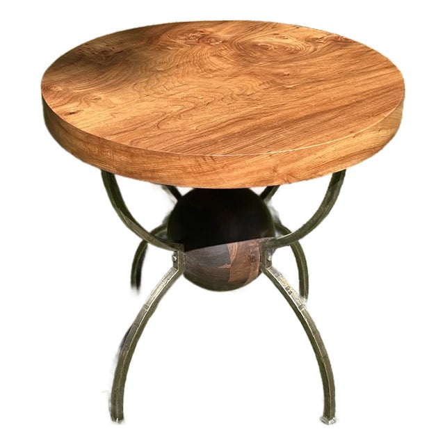 English Elm Steel Side Table For Sale