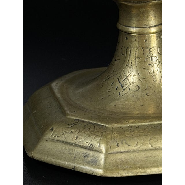 Baroque Engraved Brass Candlestick, 1700s For Sale - Image 5 of 11