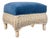 Vintage 70s Coastal Natural Wicker Blue Suede Footstool Ottoman For Sale