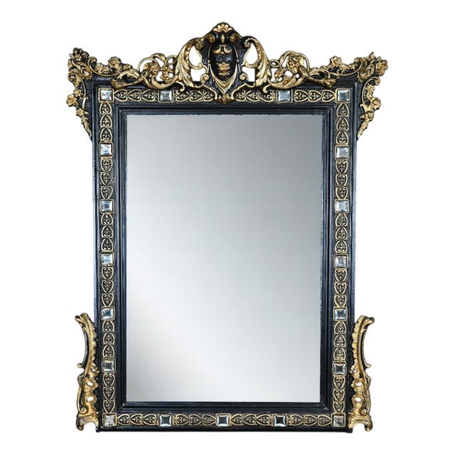 Antique Napoleon III Mirror with Pediment, 1800s For Sale