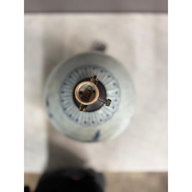 Late 20th Century Late 20th Century Large Vase Crackle Glaze Hand Painted Pottery Lamp For Sale - Image 5 of 10