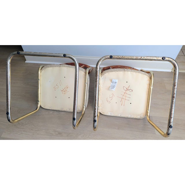1980s Rattan and Brass Cantilever Chairs - A Pair by Cramco For Sale - Image 9 of 17