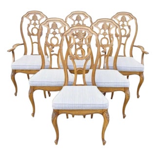 Late 20th Century Vintage Italian Baroque Rococo Carved Wood Fretwork Dining Chairs - Set of 6 For Sale