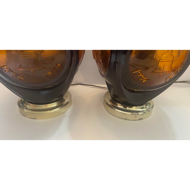 Vintage Phoenix Consolidated Light Co Amber 24” Set of Patriotic Lamps Rare - a Pair For Sale - Image 14 of 18