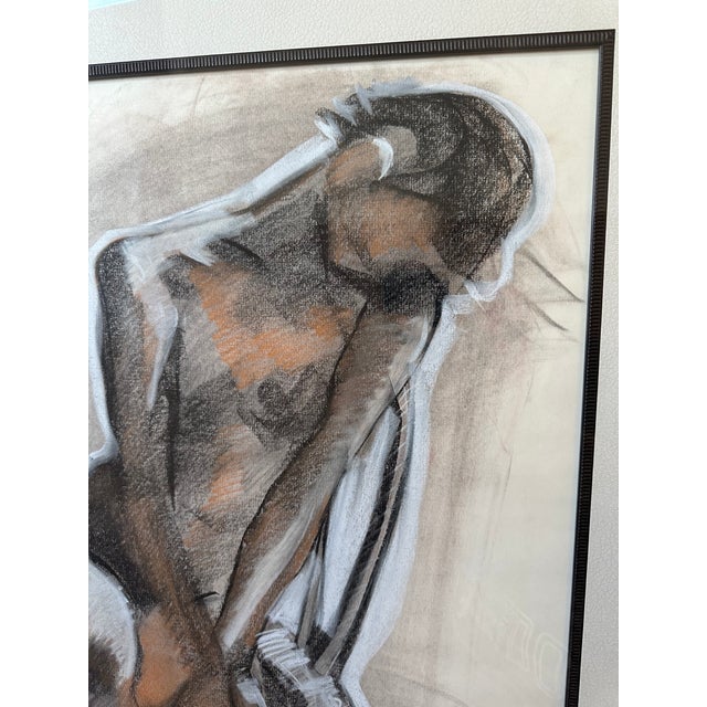 1980s Vintage Signed 1984 Large Art Deco Style Charcoal and Pastel Drawing of a Female Figure For Sale - Image 5 of 10