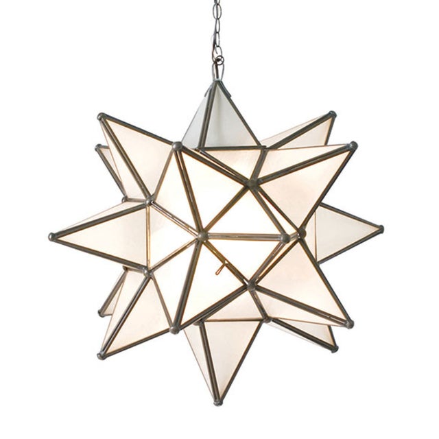 Rustic Matthew Izzo Home 12" Frosted Glass Moravian Star Pendant Light With Oxidized Metal Trim For Sale - Image 3 of 3