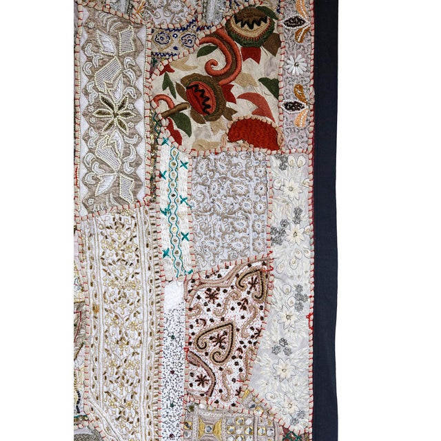 Vintage India Beaded Fabric Patchwork Wall Hanging For Sale - Image 4 of 8