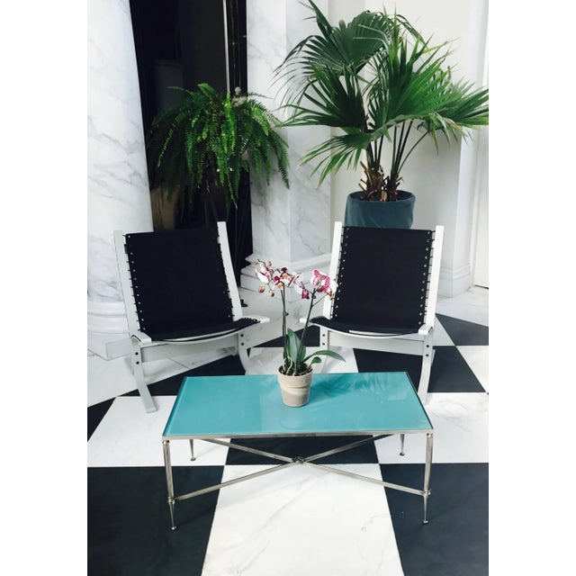 This Maison Jansen attributed French coffee table is in the neo-classical design. The Crome plating and the contemporary...