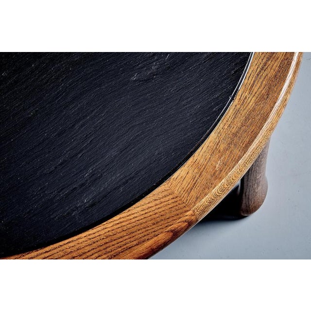 Brown Oak Table with Slate Top and Tapered Legs, France, 1970s For Sale - Image 8 of 11