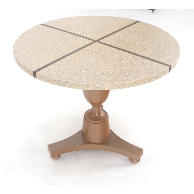 24" Round Terrazzo Brass Strip Cross Inlay Top Urn Shape Tripod Base Side Table For Sale - Image 6 of 9