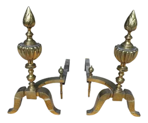 20th Century Federal Brass & Iron Andirons - a Pair